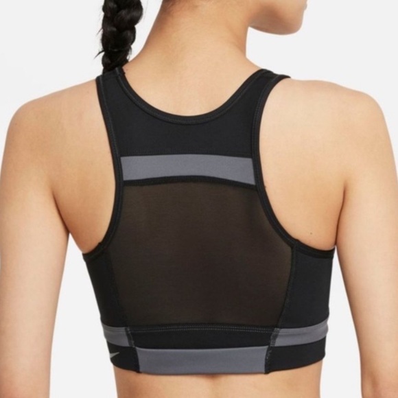Nike Drifit Swoosh Run Divisions Medium support Sports Bra DD1101-010 Black Grey - Picture 2 of 13